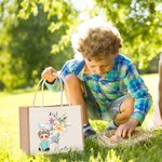 Personalisiertes Tote Bag Jute-Tasche Cartoon Charakter Kreuz 1-5 Geburtsblumen mit Namen Ostern Geburtstag Religiöses Geschenk für Familie Christian