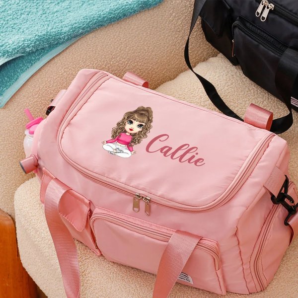 Sac à Bandoulière Multi-poches Personnalisé avec Personnage Cartoon et Nom Cadeau Anniversaire pour Femme Amatrice de Yoga Fitness