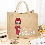 Sac en toile de jute personnalisé avec nom et sujet Anniversaire Retour à l'école Cadeau pour la journée de l'enseignant