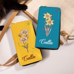 Spersonalizowany skórzany portfel na nadgarstek Zodiac Birth Flower PU z imieniem i wieloma przegródkami Prezent urodzinowy na Dzień Matki dla kobiet i dziewcząt