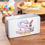 Scatola di latta per la conservazione dei biscotti in metallo con iniziali e nome, regalo di compleanno e di Pasqua per bambini.
