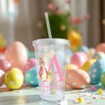 Personalizzato Peter Rabbit iniziale 16 oz doppio innaffiatoio acrilico con cannuccia e coperchio Cesto di Pasqua riempitivo Festa di compleanno regalo per bambini