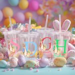 Personalizzato Peter Rabbit iniziale 16 oz doppio innaffiatoio acrilico con cannuccia e coperchio Cesto di Pasqua riempitivo Festa di compleanno regalo per bambini