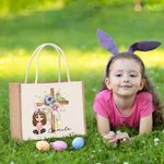 Personalisiertes Tote Bag Jute-Tasche Cartoon Charakter Kreuz 1-5 Geburtsblumen mit Namen Ostern Geburtstag Religiöses Geschenk für Familie Christian