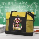 Personalized Highland Cow Mesh Pockets Oxford Tote Bag with Name and Zipper Back to School Graduation Teacher's Day Gift for Graduates Teachers