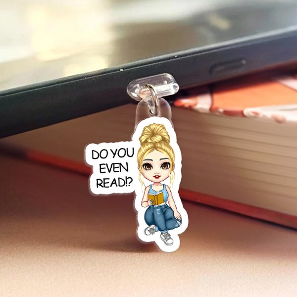 Personalized Cartoon Book Lover Micro USB Type C Lighting Port Dust Plug Charm Accessory for iPhone Laptop Tablet Birthday Gift for Women Girls