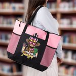 Personalized Highland Cow Mesh Pockets Oxford Tote Bag with Name and Zipper Back to School Graduation Teacher's Day Gift for Graduates Teachers
