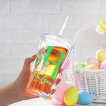 Personalizzato Peter Rabbit iniziale 16 oz doppio innaffiatoio acrilico con cannuccia e coperchio Cesto di Pasqua riempitivo Festa di compleanno regalo per bambini