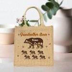Personalized Floral Cute Bear Paw Print Jute Tote Bag with Title and 1-12 Names Mother's Day Birthday Gift for Mom Grandma