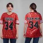 Henkilökohtainen Monivärinen Faux Glitter Jalkapallo V-kaula Team Jersey nimi ja numero Game Day Outfit Syntymäpäivälahja Urheilu Äiti Jalkapallon ystäville
