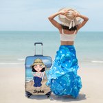 Personalisierte Sommer-Strand-Cartoon-Charakter 18-32 Zoll Gepäckabdeckung mit Namen Reisezubehör Geburtstag Geschenk für Familie Freunde