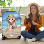 Personalisierte Sommer-Strand-Cartoon-Charakter 18-32 Zoll Gepäckabdeckung mit Namen Reisezubehör Geburtstag Geschenk für Familie Freunde