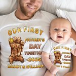 Personalizado Cute Beer Papa Bear y Baby Bear 100% algodón camiseta del bebé Onesie con nombre Primer regalo del Día del Padre para el recién nacido papá nuevo