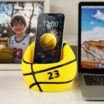 Personalisierter 3D Basketballform Handyhalter Tischtelefonständer mit Text Ladebuchse Schreibtisch Deko Geburtstag Urlaub Geschenk für Sportliebhaber