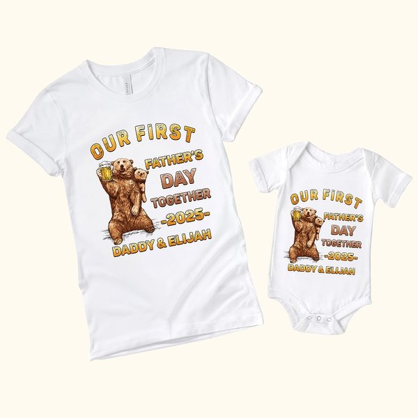Gepersonaliseerd Schattig Bier Papa Beer en Baby Beer 100% Katoenen T-shirt Baby Onesie met Naam Eerste Vaderdag Cadeau voor Pasgeboren Nieuwe Papa