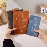Personalised Bible Verse Cross Name A5 A6 Leather Notebook with 200 Lined Pages Baptism Graduation Birthday Gift for Christian Office Worker