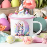 Personalised Fantasy Unicorn Dinosaur Gradient Initial 12 oz Coloured Rim Enamel Mug with Name Easter Birthday Gift for Kids Family