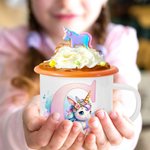 Personalised Fantasy Unicorn Dinosaur Gradient Initial 12 oz Coloured Rim Enamel Mug with Name Easter Birthday Gift for Kids Family