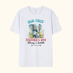 Personlig söt elefant vår första mors dag bomulls T-shirt med text första mors dag födelsedagspresent till ny mamma