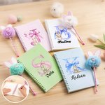 Personalized Cute Easter Bunny Initial A5 Lined Page Spiral Notebook with Name and Bunny Pom Pen Easter Back to School Gift for Kids