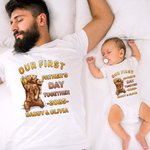 Personalizado Cute Beer Papa Bear y Baby Bear 100% algodón camiseta del bebé Onesie con nombre Primer regalo del Día del Padre para el recién nacido papá nuevo