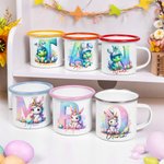Personalised Fantasy Unicorn Dinosaur Gradient Initial 12 oz Coloured Rim Enamel Mug with Name Easter Birthday Gift for Kids Family