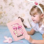Personalized Cute Easter Bunny Initial A5 Lined Page Spiral Notebook with Name and Bunny Pom Pen Easter Back to School Gift for Kids