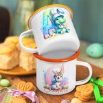 Personalised Fantasy Unicorn Dinosaur Gradient Initial 12 oz Coloured Rim Enamel Mug with Name Easter Birthday Gift for Kids Family