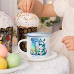 Personalised Fantasy Unicorn Dinosaur Gradient Initial 12 oz Coloured Rim Enamel Mug with Name Easter Birthday Gift for Kids Family