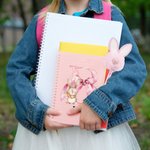 Personalized Cute Easter Bunny Initial A5 Lined Page Spiral Notebook with Name and Bunny Pom Pen Easter Back to School Gift for Kids