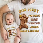 Personalizado Cute Beer Papa Bear y Baby Bear 100% algodón camiseta del bebé Onesie con nombre Primer regalo del Día del Padre para el recién nacido papá nuevo