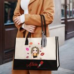 Spersonalizowana moda Cartoon Girl Lipstick Design Duża płócienna torba z imieniem Prezent urodzinowy dla kobiet Dziewczyny