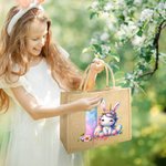 Personalized Fantasy Unicorn Dinosaur Initial Large Jute Tote Bag with Name Easter Egg Hunting Party Gift for Boys Girls