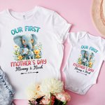Personlig søt elefant Vår første mors dag bomulls body med tekst Første mors dag bursdagsgave til ny mamma nyfødt