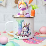 Personalised Fantasy Unicorn Dinosaur Gradient Initial 12 oz Coloured Rim Enamel Mug with Name Easter Birthday Gift for Kids Family