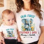 Personlig søt elefant Vår første mors dag bomulls body med tekst Første mors dag bursdagsgave til ny mamma nyfødt