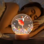 Luce notturna personalizzata con nome e base in legno design della ballerina con vestito a tema del fiore di nascita regalo per ballerine e ragazze
