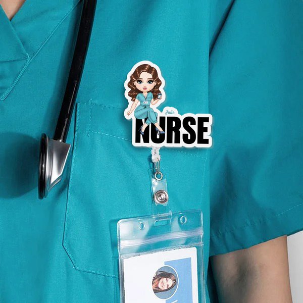 Personalizada de dibujos animados de personajes médicos de acrílico Insignia de carrete con el nombre y el título de trabajo de la enfermera de la Semana de Apreciación de Regalo para el médico de la 