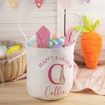 Cesta de Pascua Personalizada Happy Easter Cute Peter Rabbit Bunny Ears Easter Basket with Initial and Name Easter Egg Hunt Party Favors Birthday Gift for Boys Girls