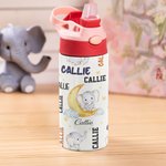 Personalized Cute Elephant Moon 12oz Kid Insulated Name Water Bottle with Handle and Silicone Straw Birthday Back to School Gift for Boy Girl