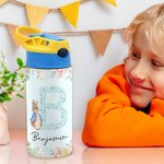 Personalisierte niedlichen Peter Rabbit Floral Initial 12 oz isolierte Wasserflasche mit Silikon-Stroh und Spill-Proof-Deckel Ostern zurück zu Schule Geschenk für Kinder