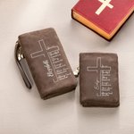 Personalised Cross Bible Verse Wristlet Tri-fold Leather Wallet with Name and Card Slots Birthday Baptism Gift for Christians Women