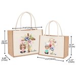 Personalisiertes Tote Bag Jute-Tasche Cartoon Charakter Kreuz 1-5 Geburtsblumen mit Namen Ostern Geburtstag Religiöses Geschenk für Familie Christian
