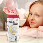 Personalized Cute Elephant Moon 12oz Kid Insulated Name Water Bottle with Handle and Silicone Straw Birthday Back to School Gift for Boy Girl