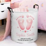 Cestino portabiancheria impermeabile personalizzato con nome e informazioni sulla nascita Baby Shower Regalo di inaugurazione per bambini e famiglia