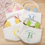 Cesta de Pascua Personalizada Happy Easter Cute Peter Rabbit Bunny Ears Easter Basket with Initial and Name Easter Egg Hunt Party Favors Birthday Gift for Boys Girls