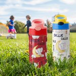 Personalized Cute Elephant Moon 12oz Kid Insulated Name Water Bottle with Handle and Silicone Straw Birthday Back to School Gift for Boy Girl