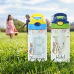 Personalisierte niedlichen Peter Rabbit Floral Initial 12 oz isolierte Wasserflasche mit Silikon-Stroh und Spill-Proof-Deckel Ostern zurück zu Schule Geschenk für Kinder
