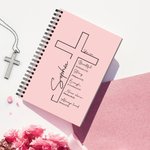 Personalised Cross Bible Verse A5 Spiral Notebook with Name and 120 Pages Paper Birthday Religious Baptism Gift for Family Friends Christians