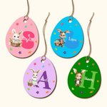Personalized Cute Bunny Initial Easter Egg Shape Wood Tag with Name Easter Party Gift for Boys Girls 1
